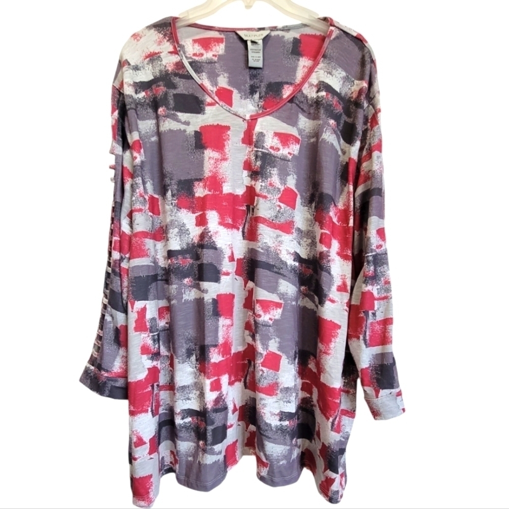 2X Multicolor Artsy Peep Holes Long Sleeve Arms Tunic